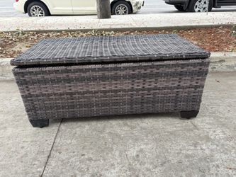 Rattaner Outdoor Table Patio Furniture All-Weather Patio Table Wicker Coffee Table with Storage , Dark Brown