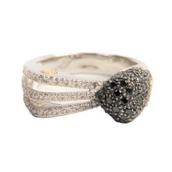 14 k White Gold Ring With Black And Clear Diamonds 