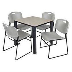 NEW Regency Kee 48 inch Square Breakroom Table- Chrome & 4 Zeng Stack Chairs- Grey