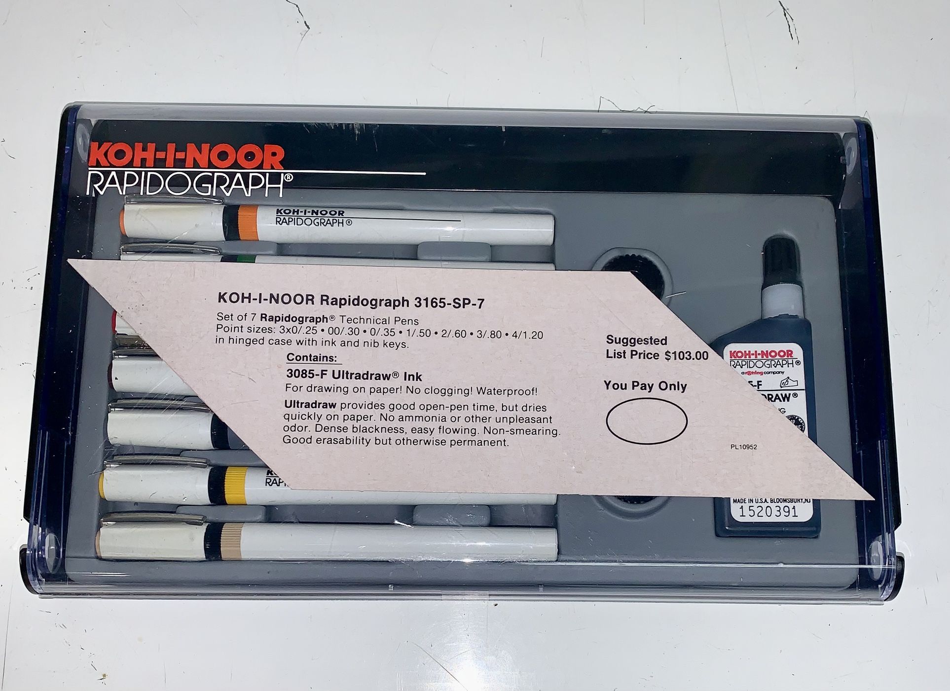 Koh-I-Noor Rapidograph 3165-SP-7 Set of 7 Technical Pens.