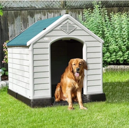 New Plastic Large Dog House  With Elevated Floor Ventalated Panels ALL Weather Resistant Pet Shelter Large Dog Igloo  3 Sizes AvailablCasa De Mascota 