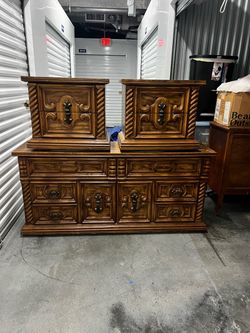 Vintage Wood Dresser and Nightstand Set