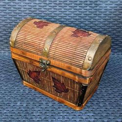 Vintage Asian handmade wood wooden bamboo tabletop desktop countertop dome lid storage trunk chest