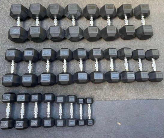 VARIETY OF RUBBER DUMBBELLS : 8s 10s 12s 15s 20s 25s 30s 35s 40s 45s 50s 55s 60s 80s 85s 90s = ($1.15 to $1.50 LB. )