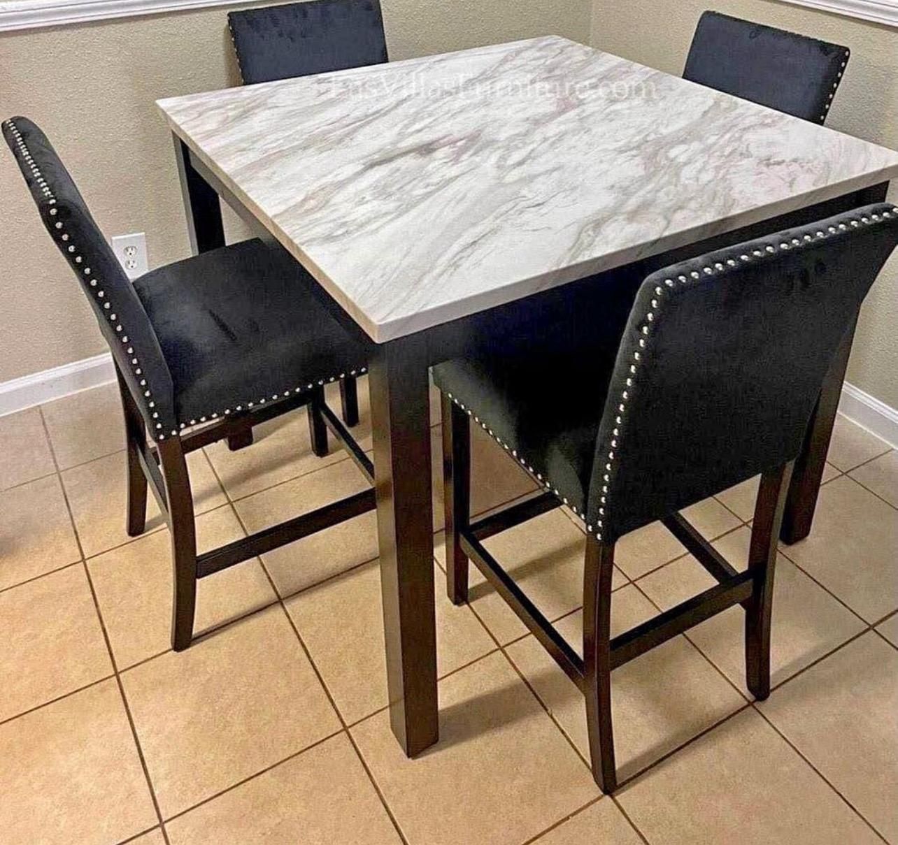 5Pc White HighCounter Dining Table Set 