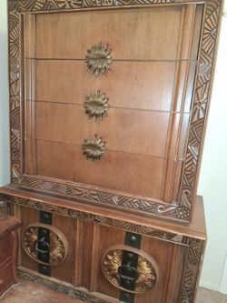 Vintage Carved Wood Dresser with Cabinet