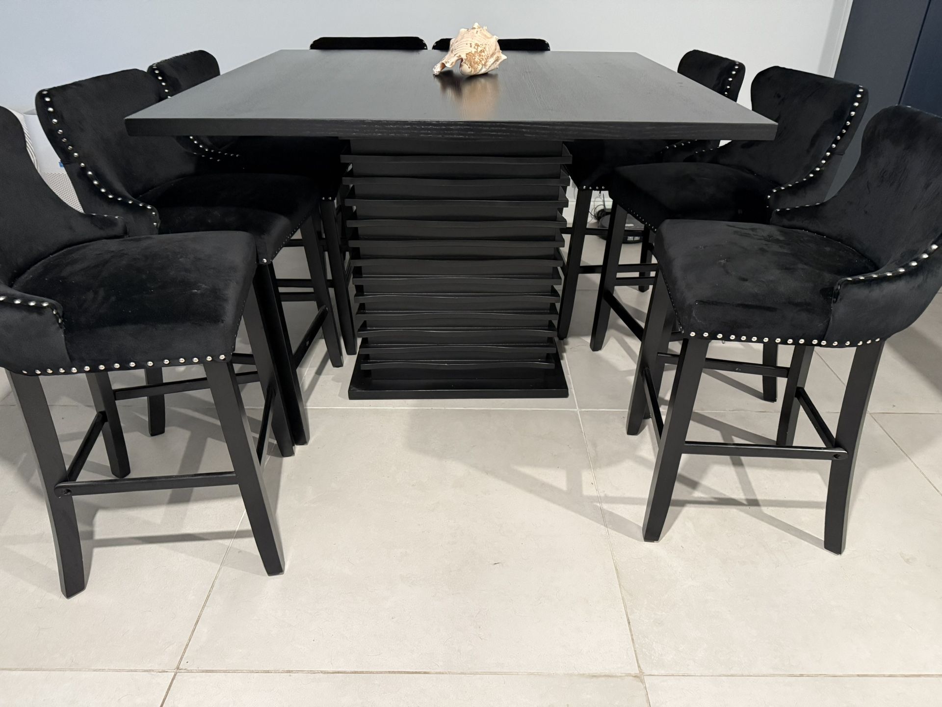 Black Solid Wood Dinning Table For 8 With Chairs