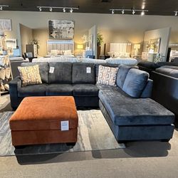 Blue 2pc Chaise Sectional Couch