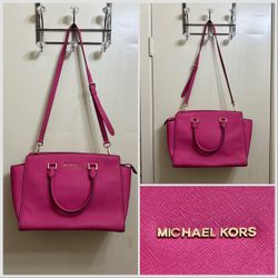 Michael Kors Selma Pink Medium Saffiano Leather Satchel Purse