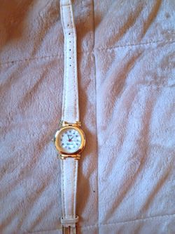 Women's Gold-Tone Watch White Leather Strap