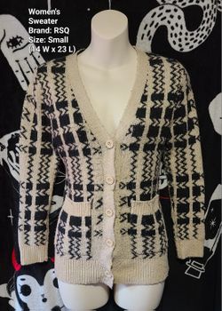 Women's Black and Tan Plaid Cardigan | RSQ | Size Small | 14 W x 23 L |