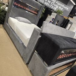 🌟Queen, King Light Up Fireplace TV Pop Up Bed Frame 💥 Furniture Sectionals Avail