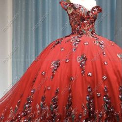 Red Floral Quince Dress