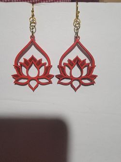 1FREE PAIR When Purchase 2 Rose Red Wood Lotus Flower Teardrop Dangledrop Earrings