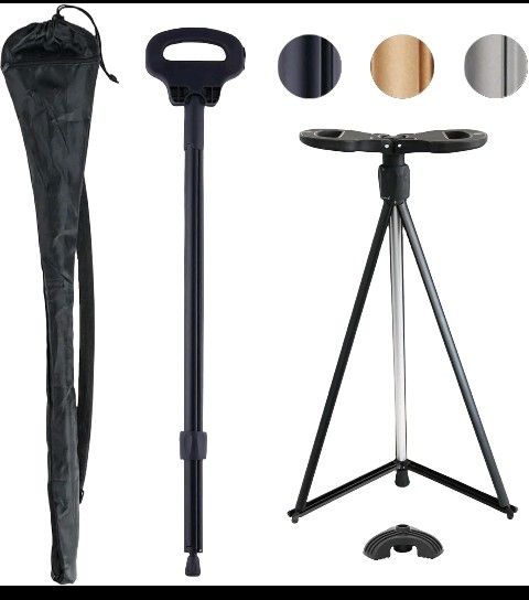 Alevmoom Walking Cane with Seat Folding Lightweight, 2-In-1 Cane Stool 1455A