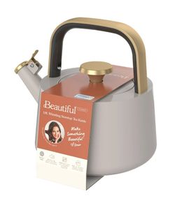 Beautiful 1.8L Ceramic Non-Stick Stovetop Tea Kettle, Porcini Taupe by Drew Barrymore