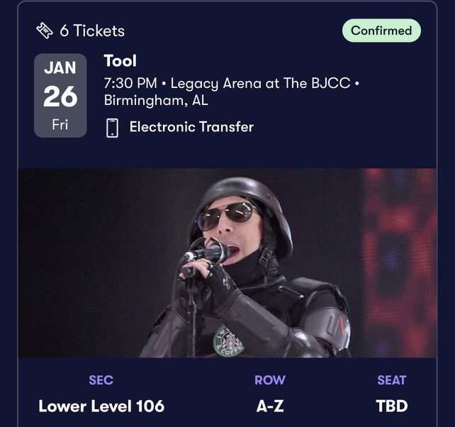 TOOL concert Tickets (2) Birmingham 01/26 $300