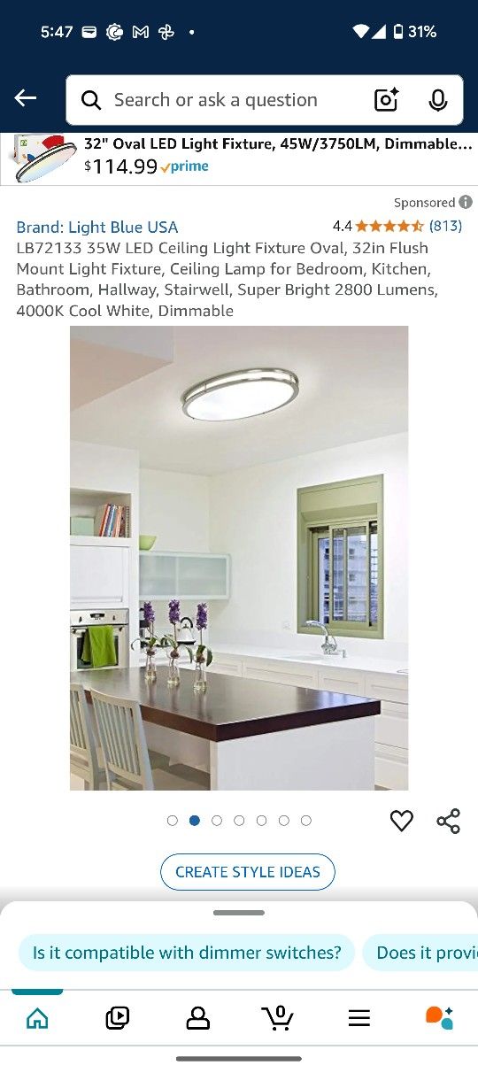 32" Oval LED Ceiling Light - Modern Design