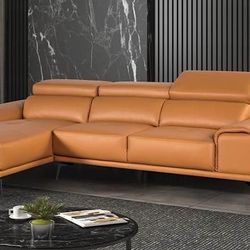 New Left Or Right Facing Chaise.  Leather Match.  Tangerine 🍊, Grey, Black.  111”x68” Deep X 29 High.  Free Delivery!
