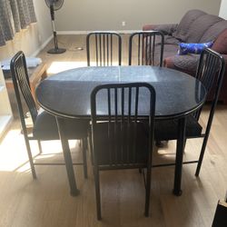 Dining Room Table With Expander Leaf & Five Chairs