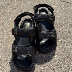 Chanel Sandals Black Quilted Leather