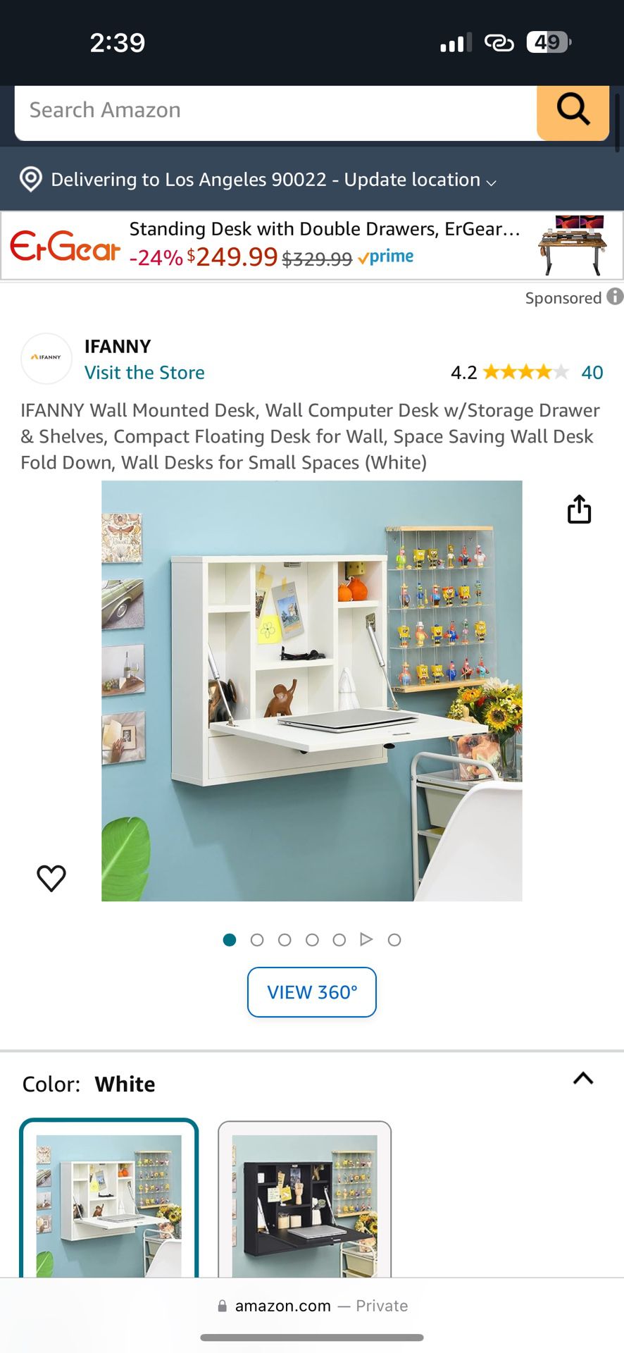 IFANNY Wall Mounted Desk, Wall Computer Desk w/Storage Drawer & Shelves