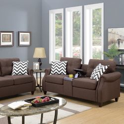 Sofa & Loveseat W/USB Console-Dark Coffee