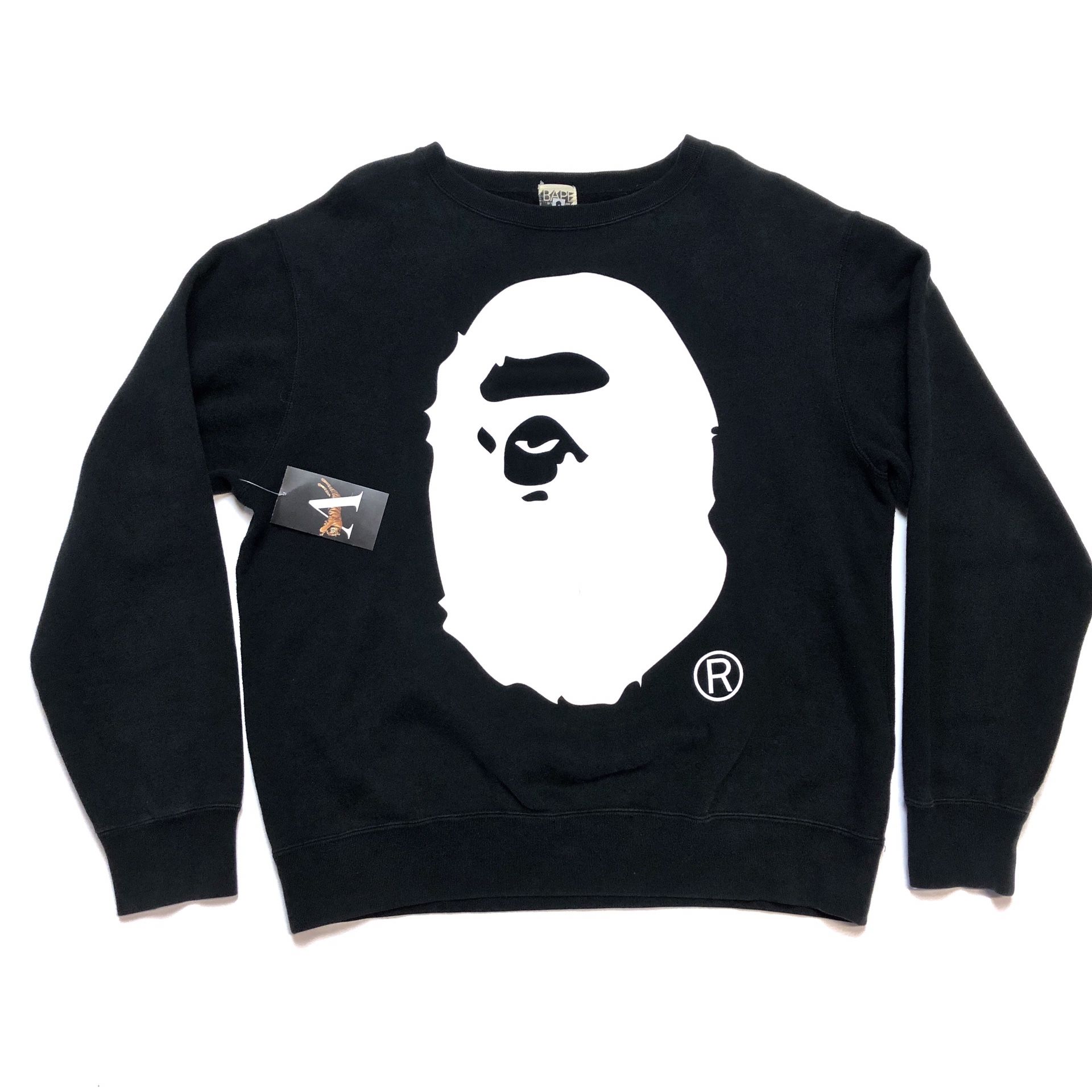 Early 2000s Bape A Bathing Ape Big Ape Head Crewneck Sweater Medium Black White