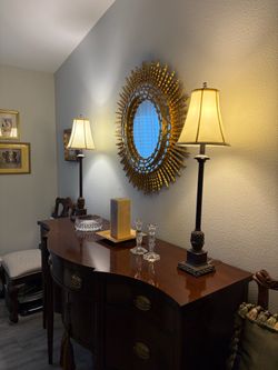 2 Tall bronze/brown metal lamps