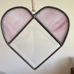 Stained Glass Heart With Bevel Square  7x7 Approx
