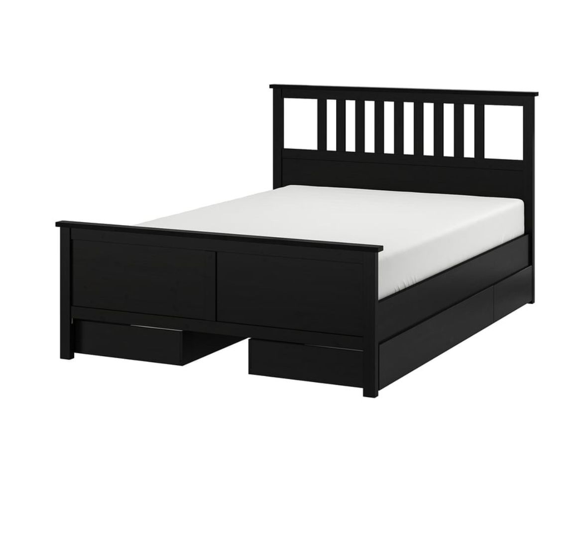 Bed frame with 4 storage boxes, black-brown/Queen