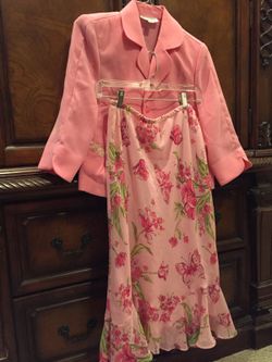 Women's pink blazer; floral long skirt dress Size 10P