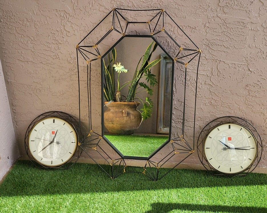 Frank Lloyd Wright Foundation Clocks And Mirror 1920s Revival Style