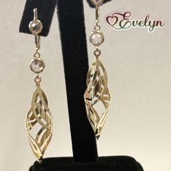 10kt Dangling Earrings CZs 4.4grams 