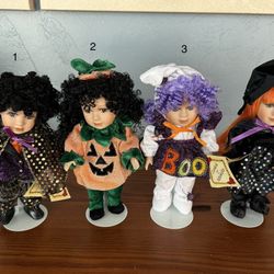 DOLLS - PORCELAIN HALLOWEEN DOLLS - COLLECTOR'S CHOICE - 4 DOLLS ($10 each)