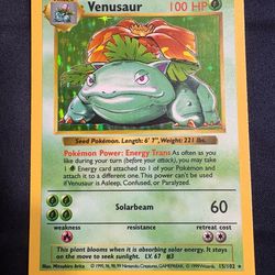 Venusaur Base Set Holo Shadowless - 15/102 1999 Vintage WotC - MP+ Pokemon Card