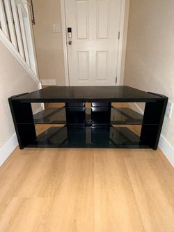 Black TV Stand with Glass Shelves