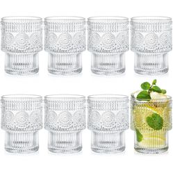 Kingrol Drinking Glasses Set of 8, 6.5 Ounces Stackbale Water Glasses, Vintage Glassware for Cocktail, Whiskey, Juice, Iced Coffee, Iced Tea, Bar Acce
