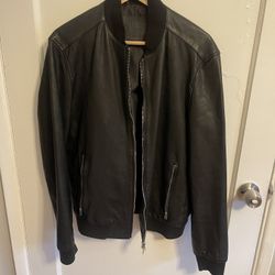 All Saints Mens Medium Leather Bomber Jacket