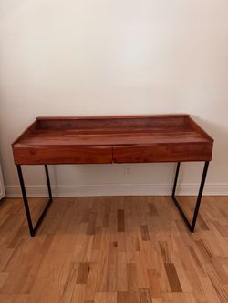 Wood and Metal Writing Desk with Drawers