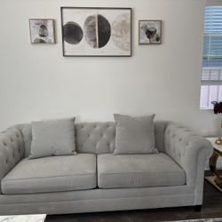 Tufted  Like New Gray  Sofa
