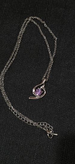 Silver Necklace with Purple Stone Pendant