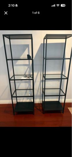 VITTSJÖ Shelf unit, black/glass
