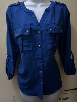 Adrienne Vittadini women's royal blue button-down blouse, size S