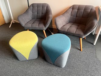 Modern Gray Tufted Lounge Chairs Set of 2 Mid-Century Wood Legs