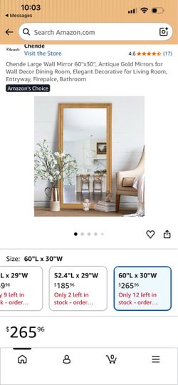Chende Large Wall Mirror 60''x30'', Antique Gold Mirrors for Wall Decor