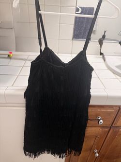 Music Legs Black Fringe Flapper Costume Dress