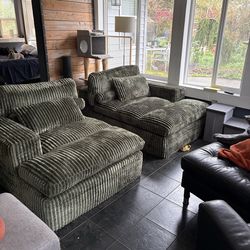 Green corduroy oversized chaises