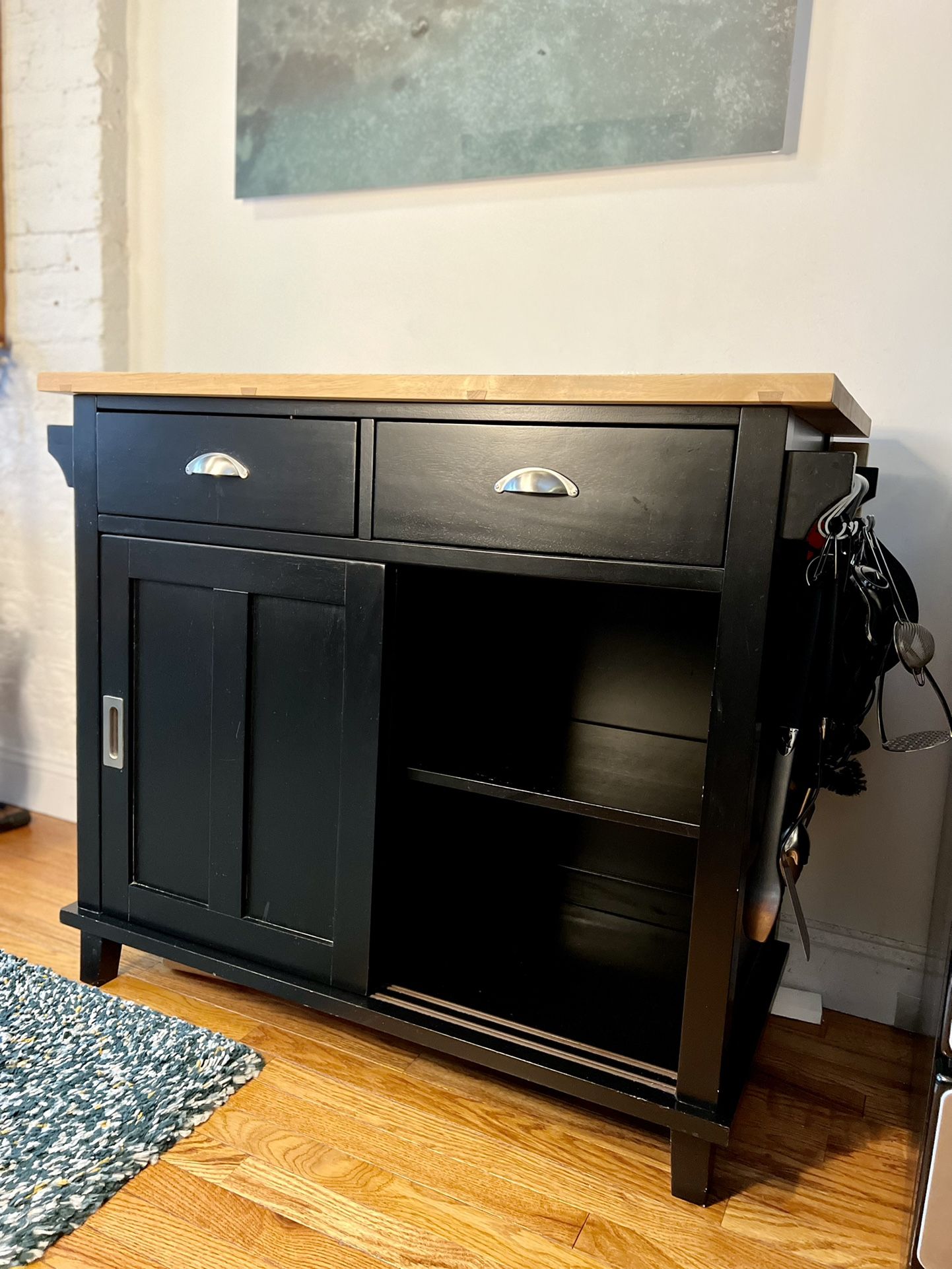 Belmont Black Kitchen Island Crate & Barrel 44.25"Wx20.5"Dx36.5"H