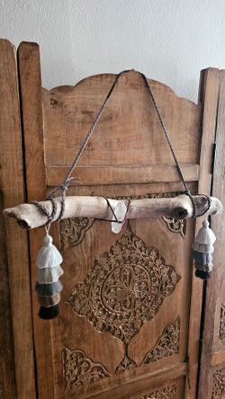 Boho Oak Wood Crystal and tassel decorative accent / home decor boho bohemian